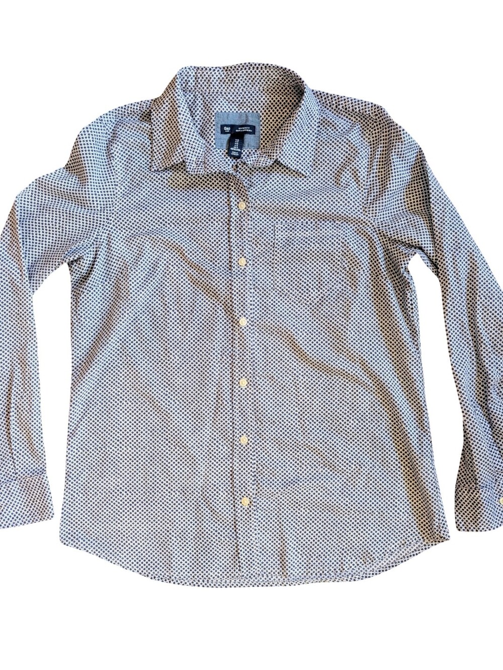 GAP Boyfriend Cut Button Up Shirt Blouse Long-Sleeve Small Star Micro Print S